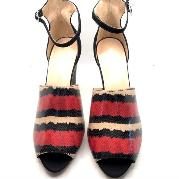 LOEFFLER RANDALL "ROSIE" RED, BLACK & CREAM LEATHER PLATFORM HEELS (9B) - Picture 8 of 14